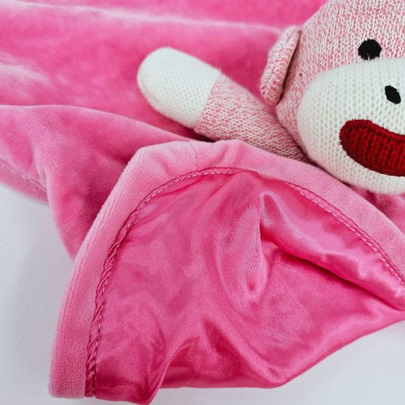Magic Years Lovey Security Blanket Pink White Soft Sock Monkey Rattles Satin New - Picture 5 of 11